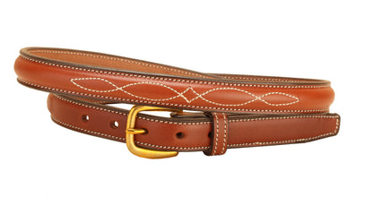 Tory Leather 3/4" Fancy-Stitched Belt with Brass Buckle