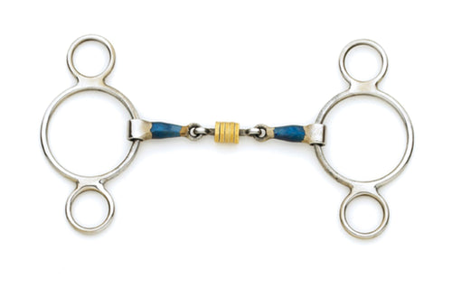 Centaur Blue Steel Double-Jointed Disc 2-Ring Gag Bit