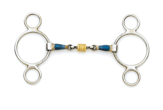 Centaur Blue Steel Double-Jointed Disc 2-Ring Gag Bit