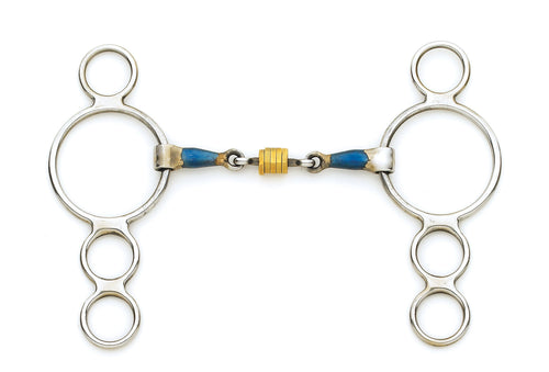 Centaur Blue Steel Double-Jointed Disc 3-Ring Gag Bit