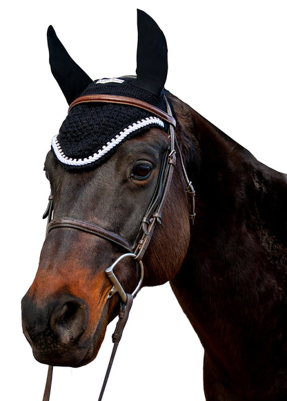 Equine Couture Fly Bonnet with Piping and Crystals