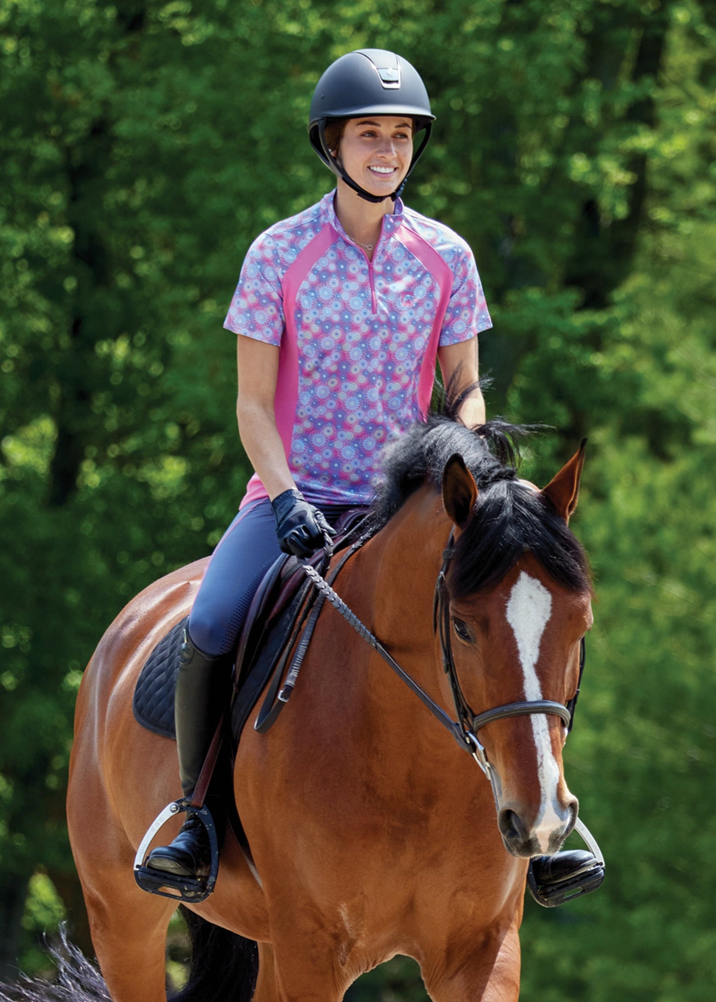Riding Sport Ladies’ Airflow Quarter-Zip Print Short Sleeve Shirt
