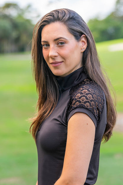 Kastel Denmark Ladies’ Lace Quarter-Zip Cap Sleeve Shirt "Corrine"