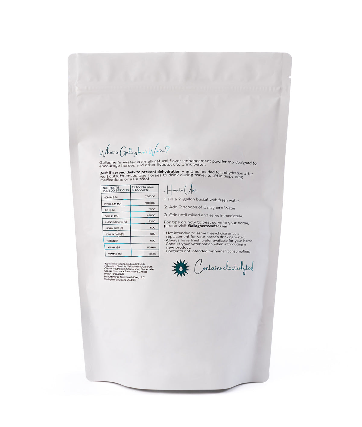 Gallagher’s Water All-Natural Equine Hydration Beverage NO SUGAR ADDED