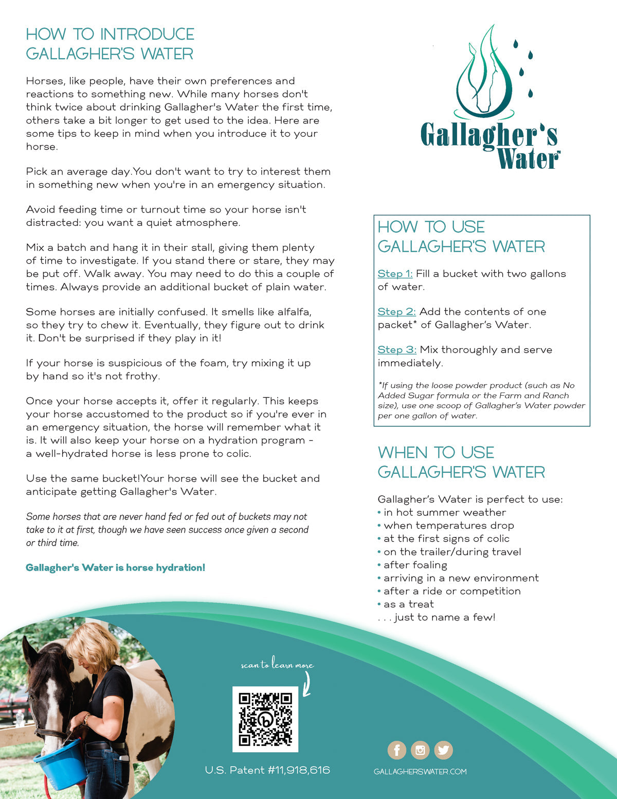 Gallagher’s Water All-Natural Equine Hydration Beverage NO SUGAR ADDED