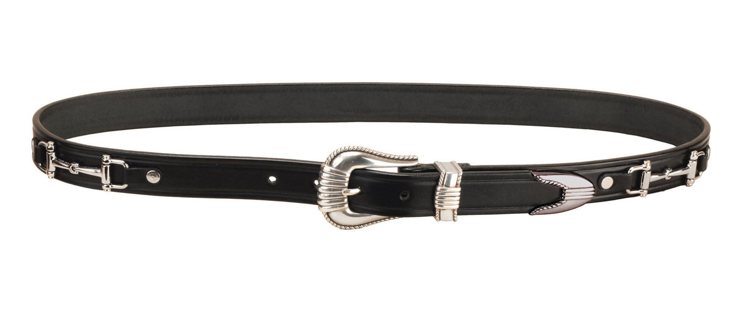 Tory Leather Belt with Bits and Silver-Colored Three-Piece Buckle Set